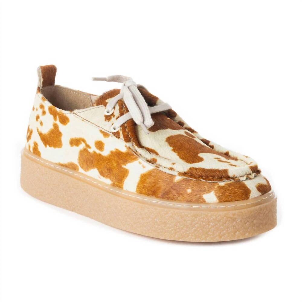 NEW MYRA women's cushy cow print sneaker in beige/white